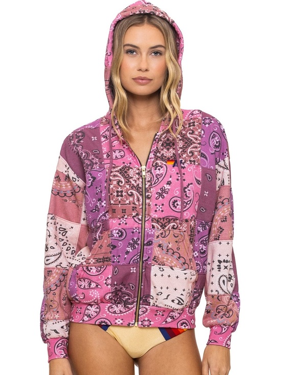 Aviator Nation Tops - Aviator Nation Pink BANDANA QUILTED ZIP HOODIE S